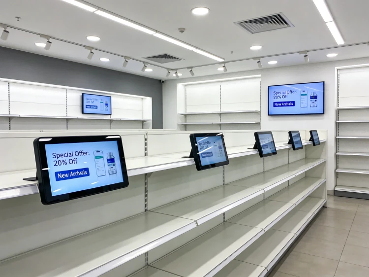 Custom LCD retail signage deployment in a modern store environment, highlighting shelf-edge screens and commercial grade panels running reliably Custom LCD retail signage deployment in a modern store environment, highlighting shelf-edge screens and commercial grade panels running reliably