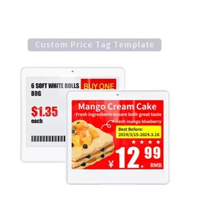 LEGOYO 4.2 inch e-ink electronic shelf label with tri-color display showing price and barcode on retail shelf